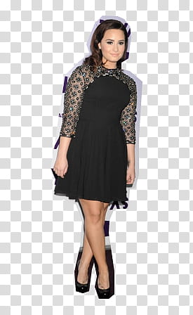 Demi Lovato, woman wearing black lace dress transparent background PNG clipart