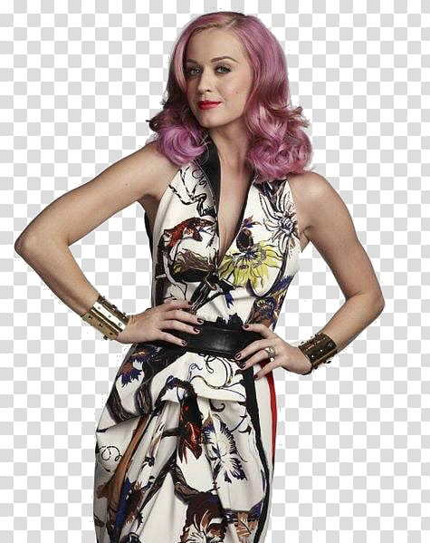 Katy Perry, woman in white and multicolored haltered dress holding on waist smiling transparent background PNG clipart