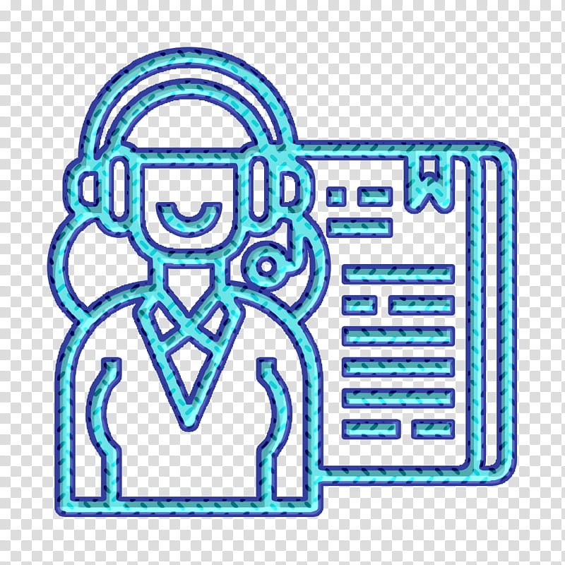 Management icon Receptionist icon, Text, Line Art, Electric Blue, Sticker transparent background PNG clipart