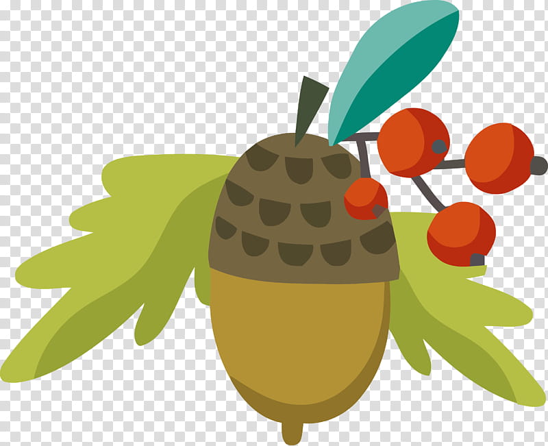 autumn acorns leaves, Leaf, Cartoon, Plant, Fruit, Tree, Food, Nut transparent background PNG clipart