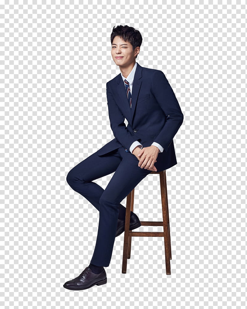 Park Bo Gum ALLETS P, man sitting on brown stool chair transparent background PNG clipart