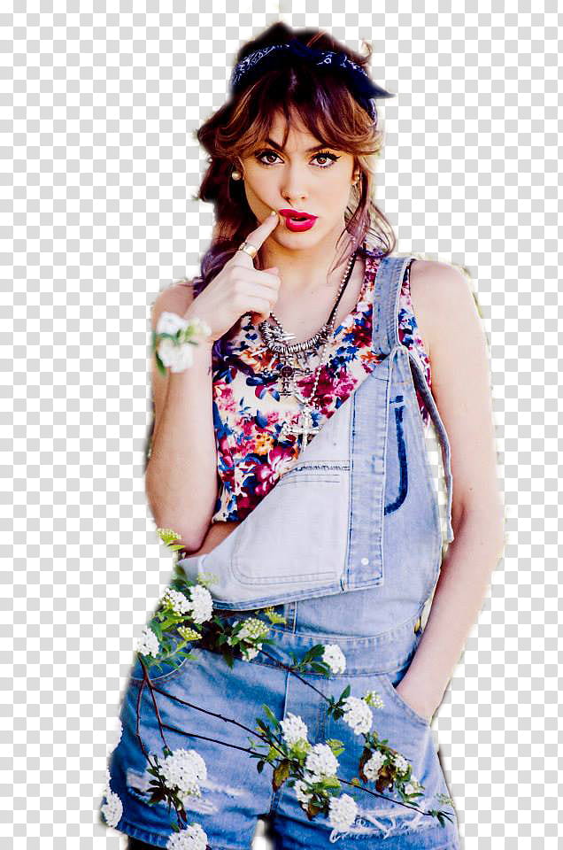 Martina Stoessel, woman wearing blue denim overall shorts art transparent background PNG clipart