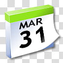 WinXP ICal, white and green March  calendar illustration transparent background PNG clipart