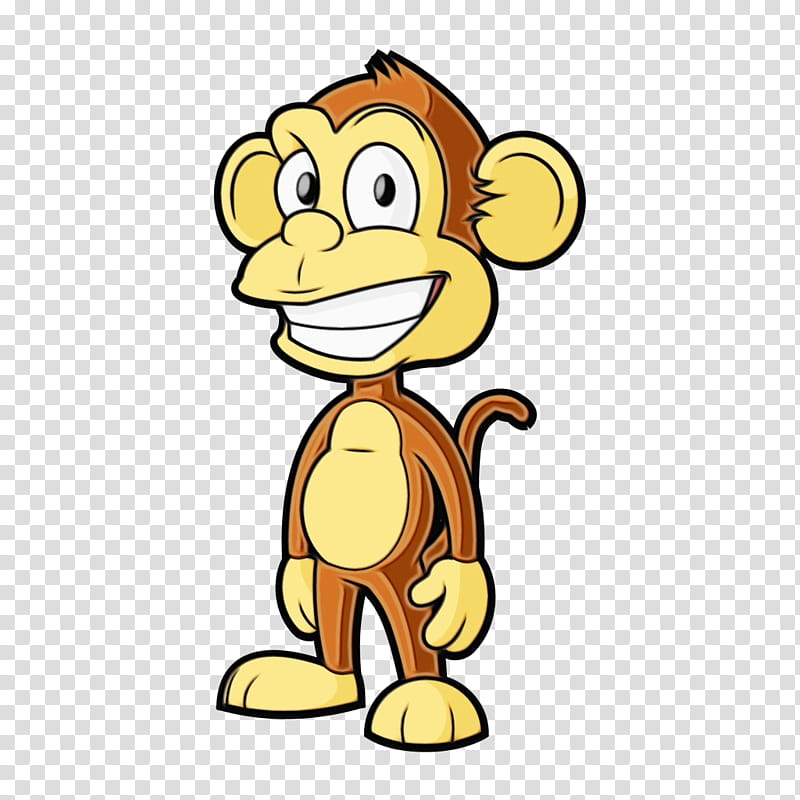 Monkey, Watercolor, Paint, Wet Ink, Cartoon, Drawing, Curious George, Character transparent background PNG clipart