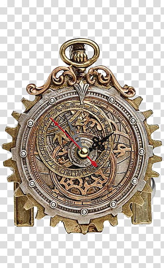 Steampunk, gold analog pocket watch transparent background PNG clipart