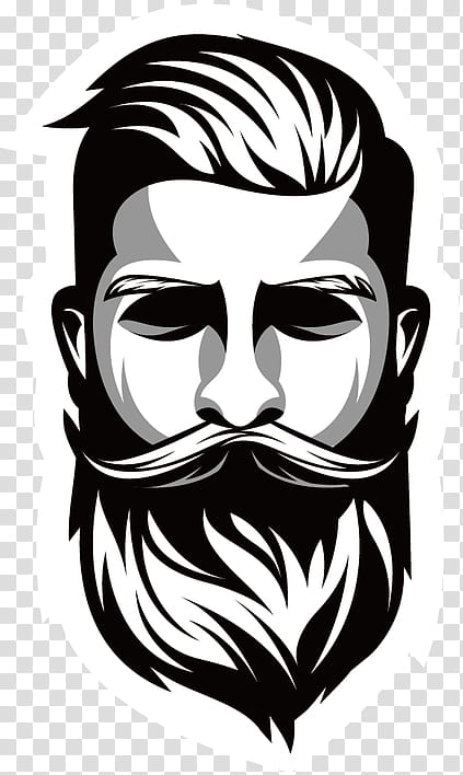 face facial hair head beard black-and-white, Blackandwhite, Stencil, Fictional Character transparent background PNG clipart