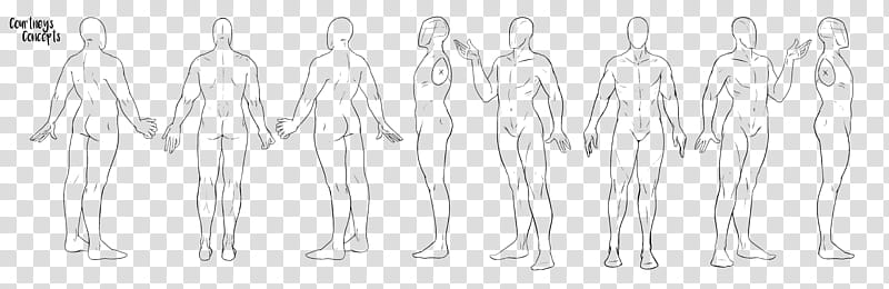 Full Turn Around Male Resource, drawing of male whole body with different position transparent background PNG clipart