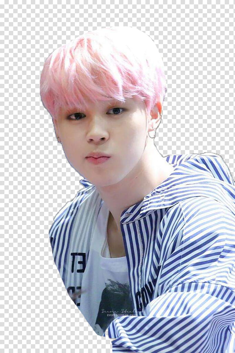 BTS Jimin ah, pink haired man in striped top transparent background PNG clipart