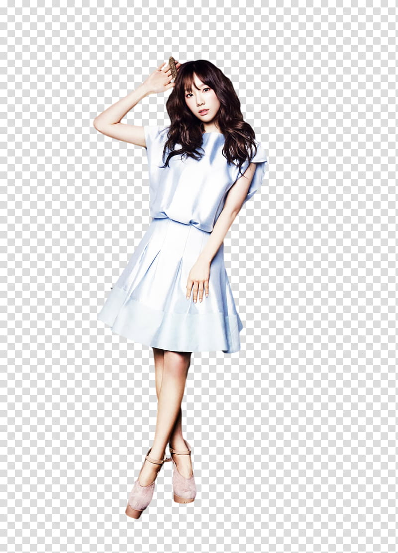 SNSD TaeYeon Jan , standing woman holding her head with crossing feet illustration transparent background PNG clipart