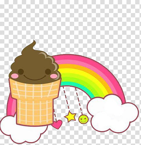 COSAS TIERNAS, brown ice cream in cone with smiley face and rainbow in background art transparent background PNG clipart