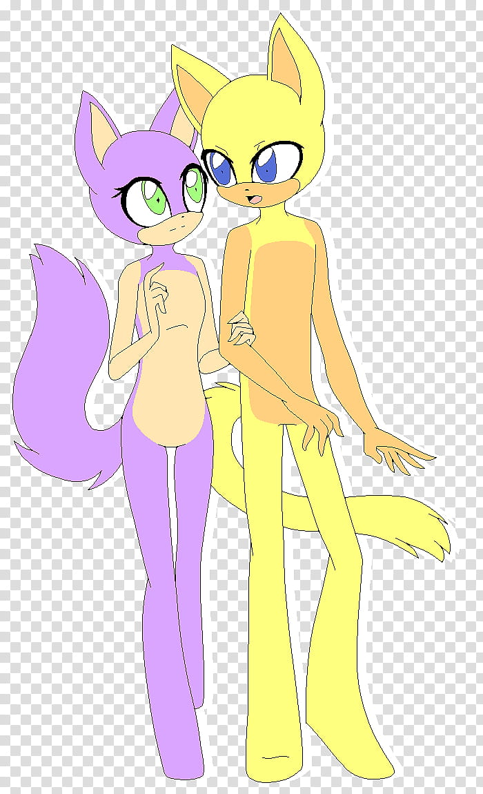 Bases for Bases Couple, two yellow and purple cat anime characters transparent background PNG clipart