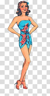  Pin Up Girls s, woman wearing blue and pink floral dress illustration transparent background PNG clipart