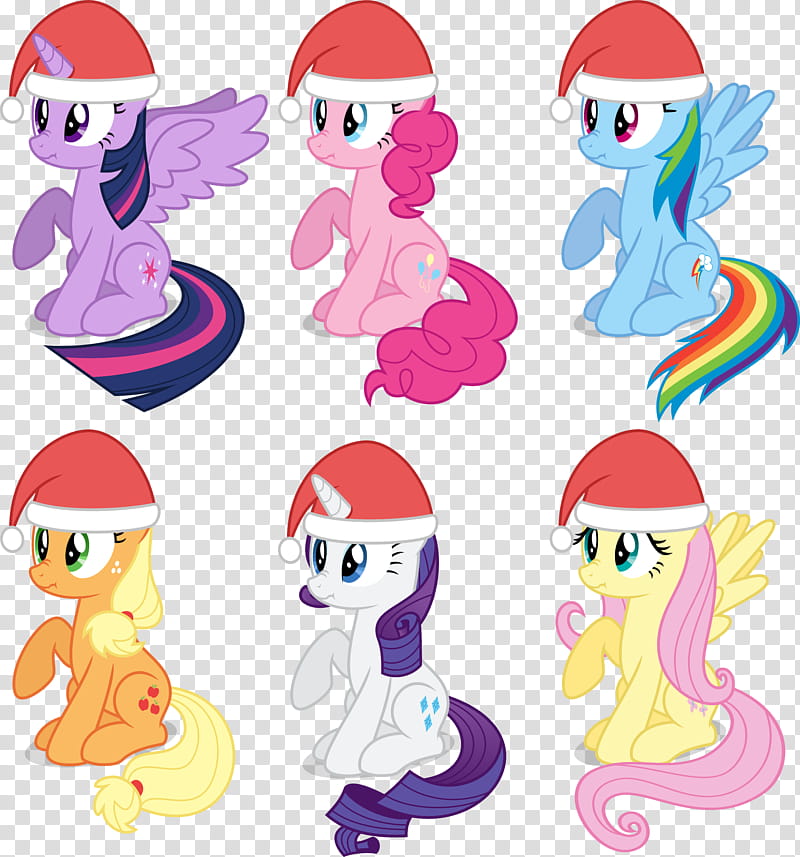 Christmas Ponies, My Little Pony character wearing red sanda hats transparent background PNG clipart