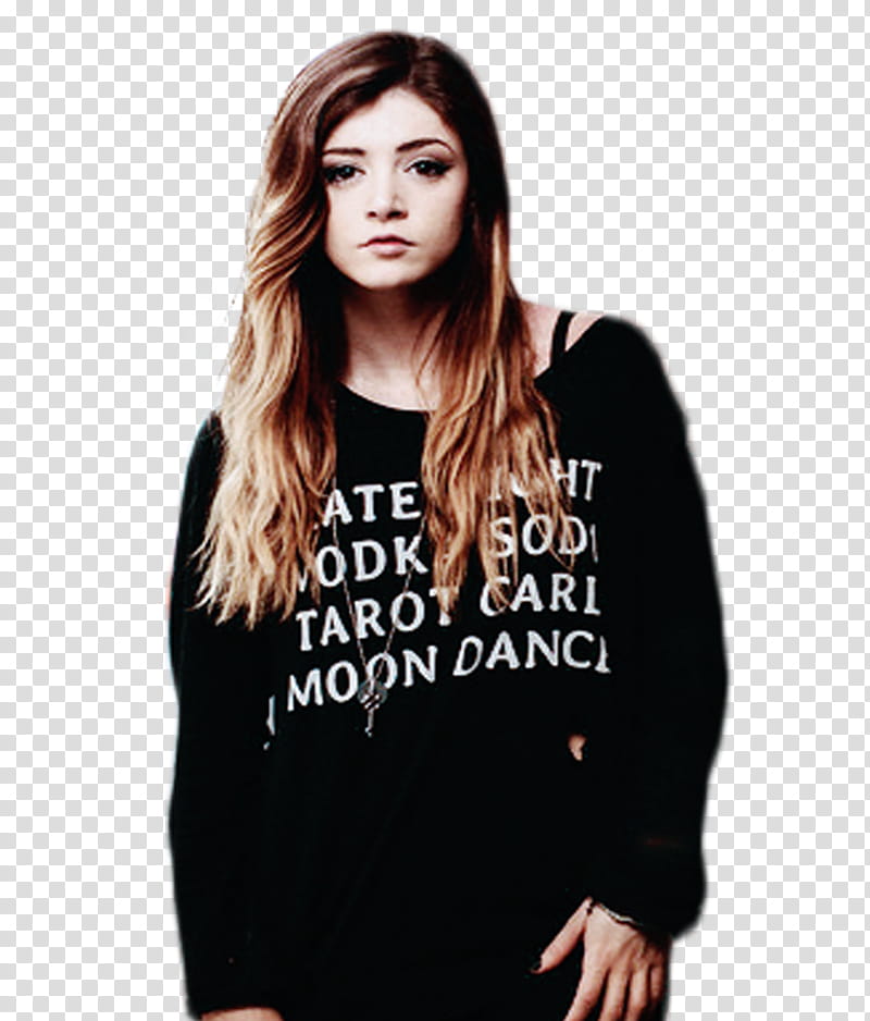 Chrissy Costanza, woman in black scoop-neck long-sleeved shirt transparent background PNG clipart