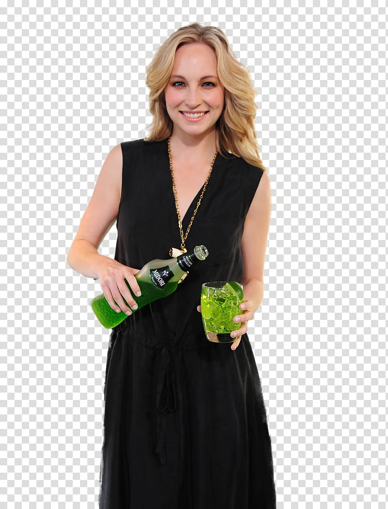 Candice Accola, smiling woman holding green liquid beverage transparent background PNG clipart