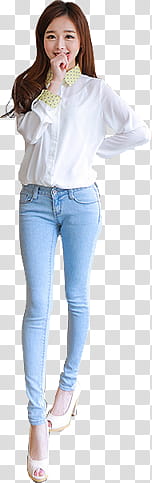 MIXED ULZZANGS, woman in blue jeans transparent background PNG clipart