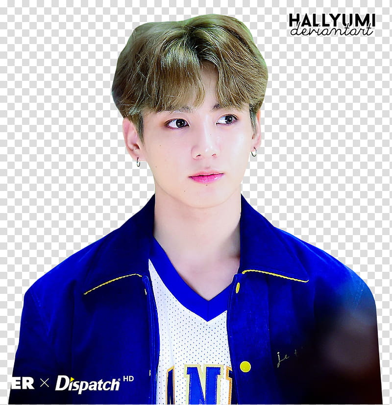 JungKook, women's blue and white crew neck shirt transparent background ...
