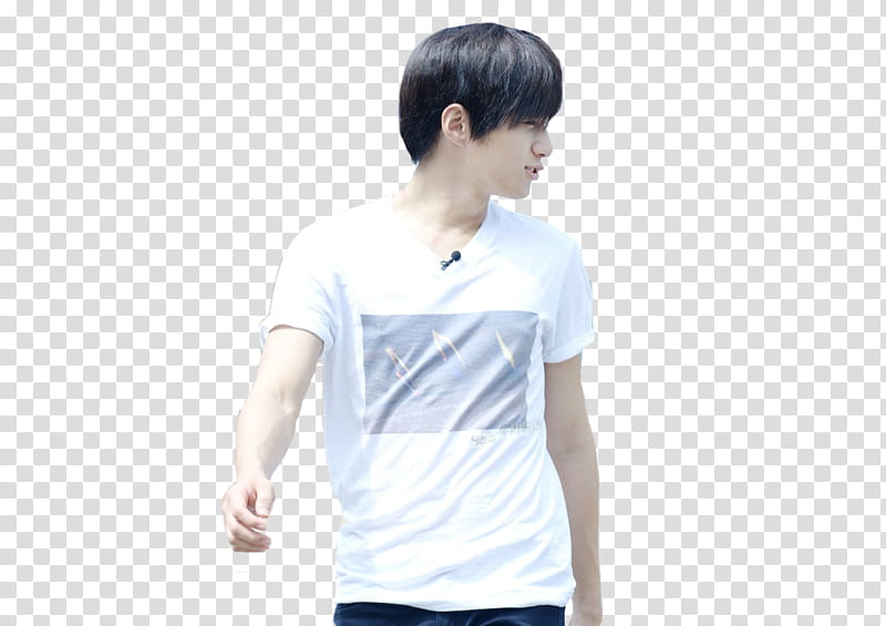 L Infinite, man wearing white V-neck t-shirt transparent background PNG clipart