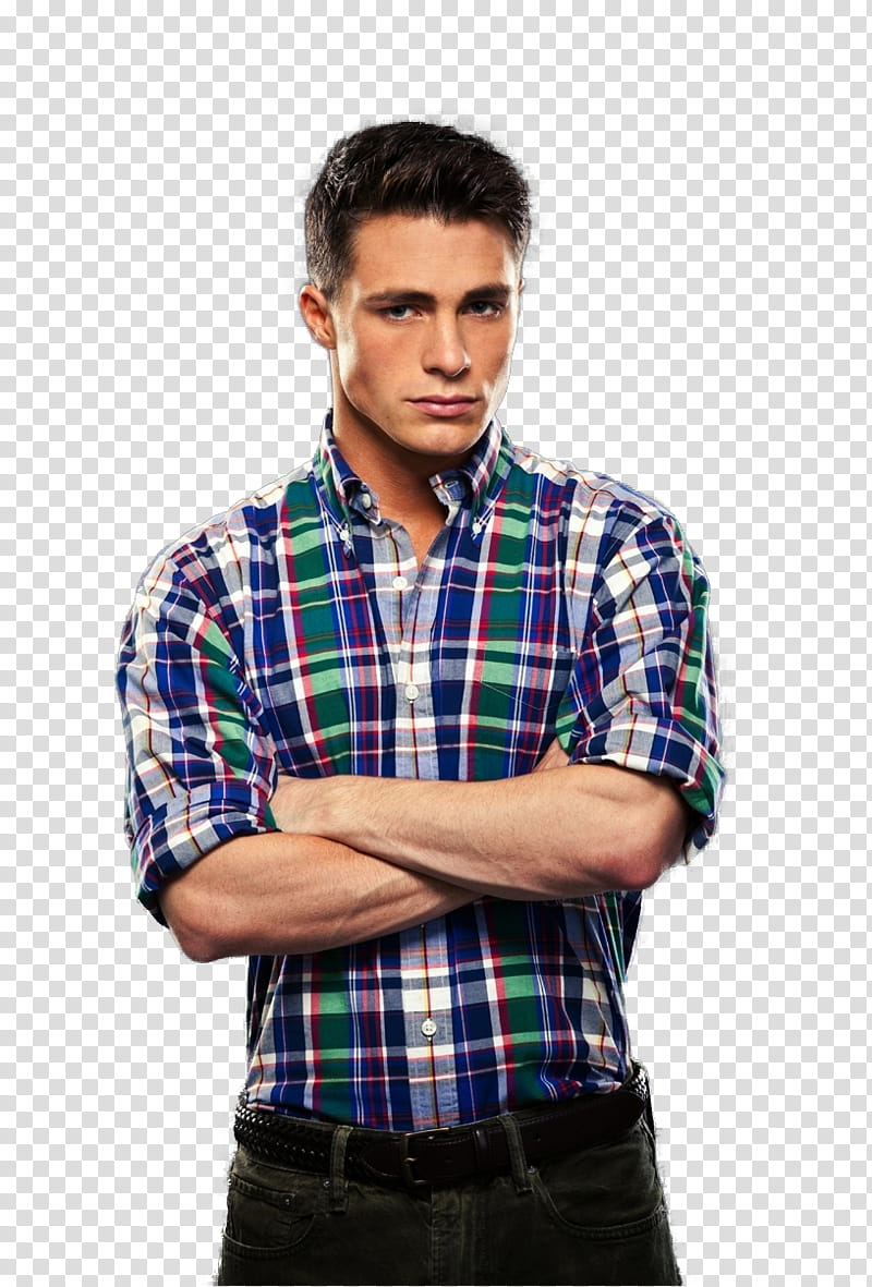 Teen Wolf, man wearing blue, white, and green plaid flannel; transparent background PNG clipart