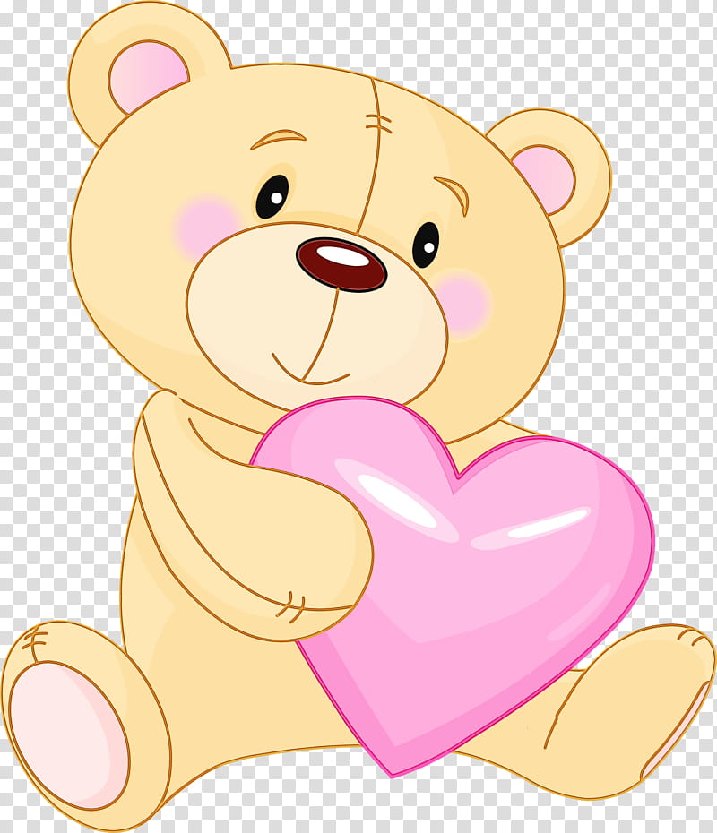 Teddy bear, Watercolor, Paint, Wet Ink, Cartoon, Pink, Heart, Toy transparent background PNG clipart