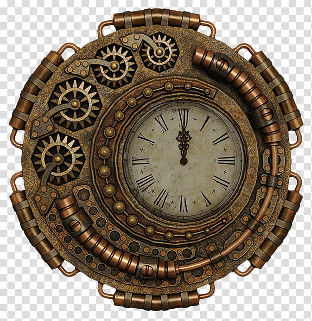 Steampunk Clocks  s, round brass-colored clock transparent background PNG clipart