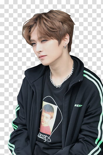STRAY KIDS  STAR , man in black and white full-zip track jacket transparent background PNG clipart