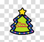 Cute Christmas xp, yellow and multicolored Christmas tree with Merry Christmas text illustration transparent background PNG clipart