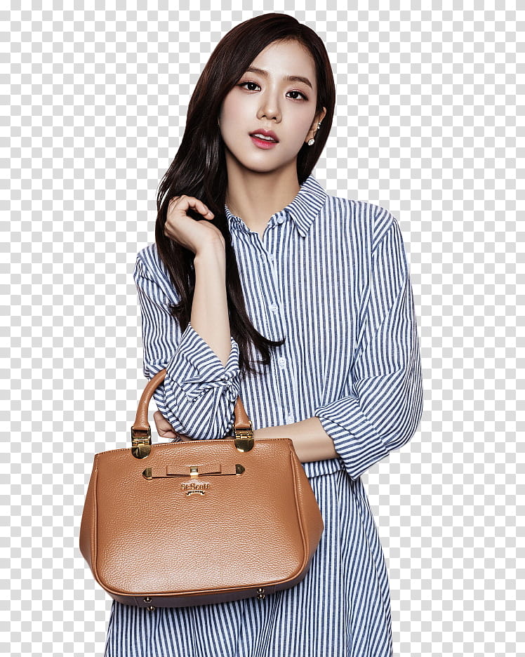 BLACKPINK , woman wearing blue and white striped holding bag transparent background PNG clipart