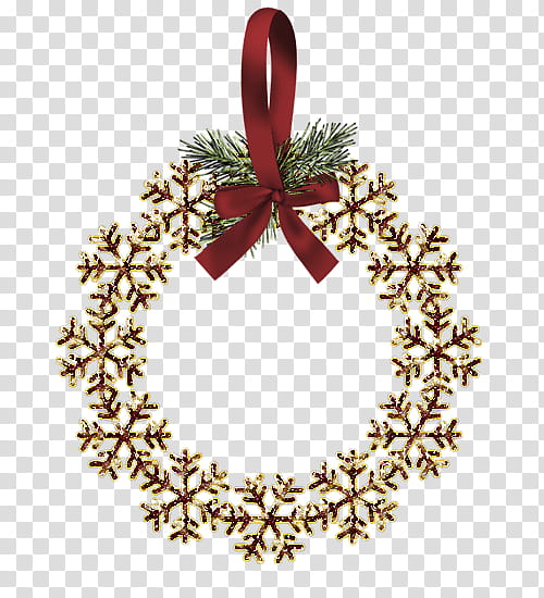 Navidad, gold and red snowflakes wreath graphic art transparent background PNG clipart