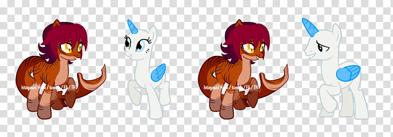 Breedables ByteMania CLOSED, brown pony talking to gray and blue unicorn illustration transparent background PNG clipart