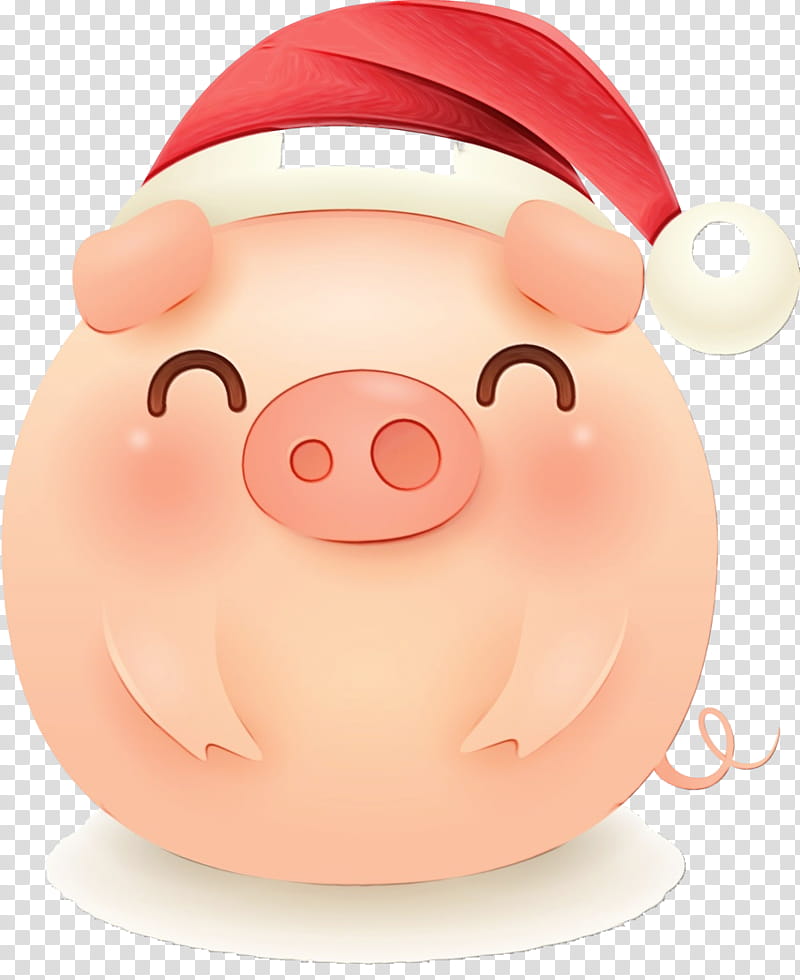 Santa claus, Merry Christmas Pig, Cute Pig, Watercolor, Paint, Wet Ink, Suidae, Pink transparent background PNG clipart