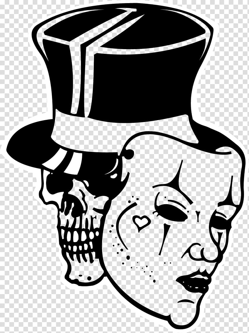 Skull Art, Harlequin, Theatre, Mask, Jester, White, Face, Black And White transparent background PNG clipart