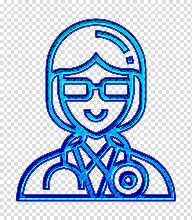 Doctor icon Careers Women icon, Blue, Line Art, Electric Blue, Symbol, Sticker transparent background PNG clipart