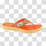 fashion shoes icons , , unpaired orange and beige Dior flip-flop transparent background PNG clipart