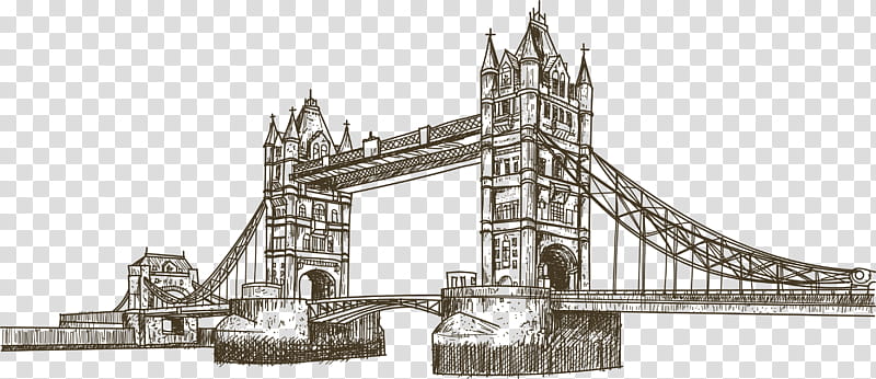 Big Ben, Tower Bridge, London Bridge, Drawing, United Kingdom, Landmark, Architecture, Medieval Architecture transparent background PNG clipart