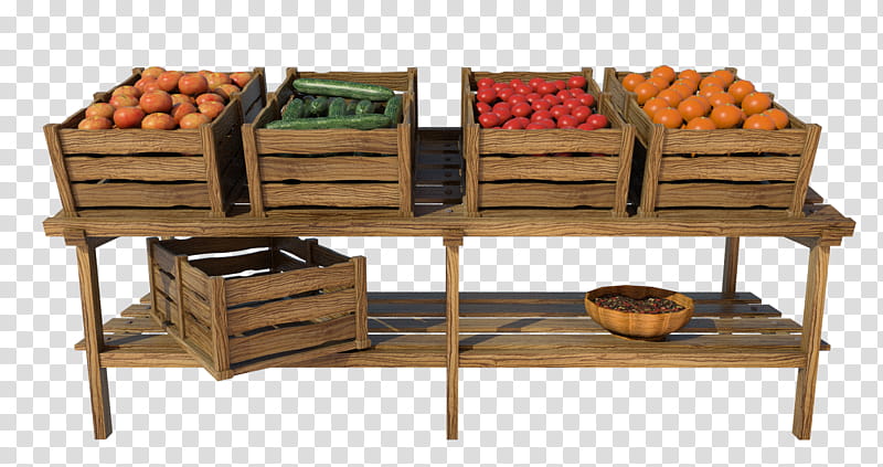 Market Stall , assorted fruits on brown wooden crates transparent background PNG clipart
