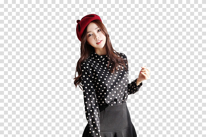 woman wears black and white polka-dot long-sleeved blouse close-up transparent background PNG clipart