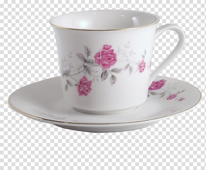 cup , white and red floral mug on plate transparent background PNG clipart