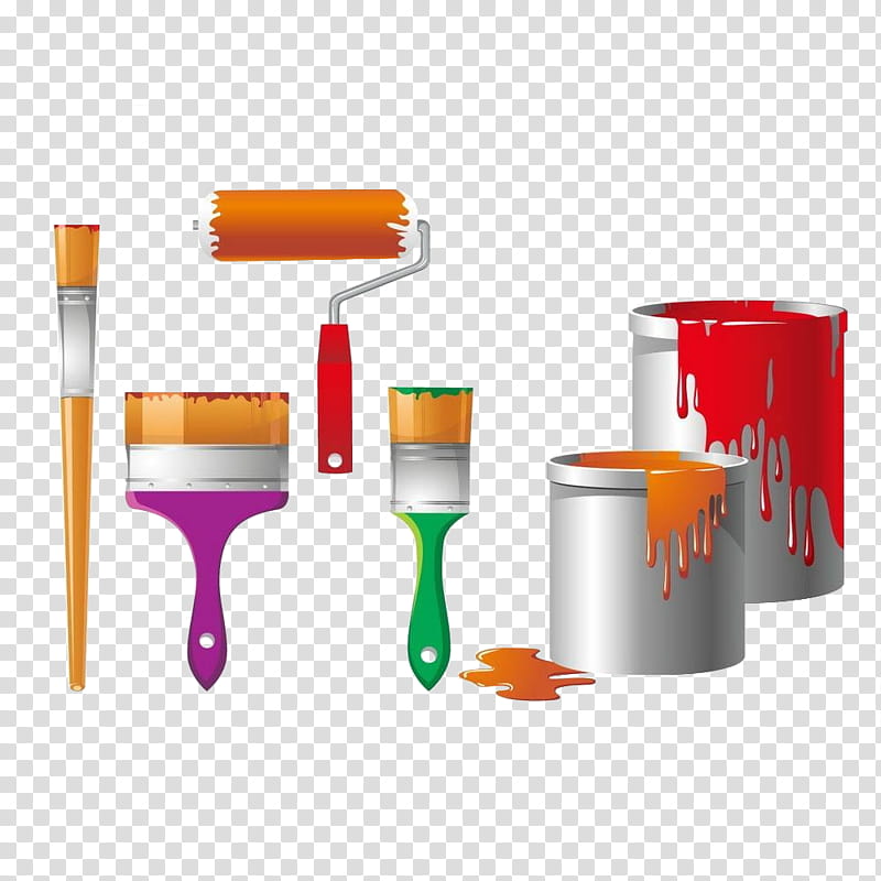 Paint Brush, Paint Rollers, Home Depot 5 Gal Homer Bucket, Paint Brushes, Bucket With Lid, Bristle, Tool, Orange transparent background PNG clipart