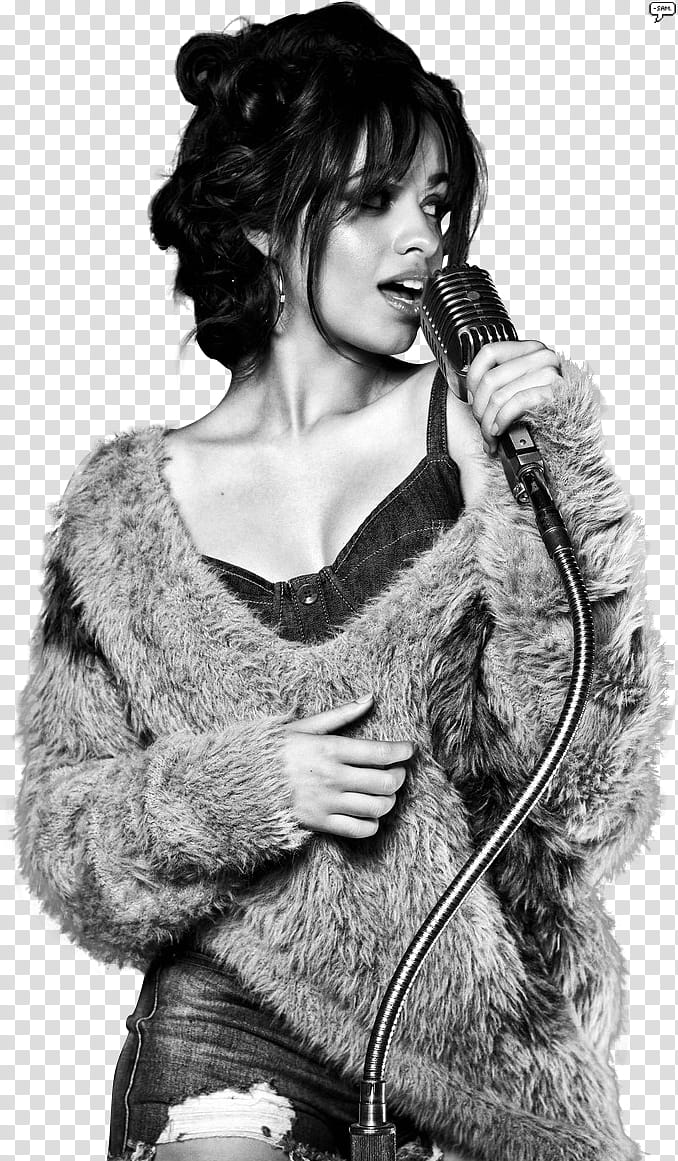 Camila Cabello, Camila Cabello holding a condenser microphone transparent background PNG clipart