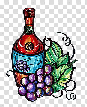 COLORFUL FOOD PICS, illustration of wine bottle and grape transparent background PNG clipart
