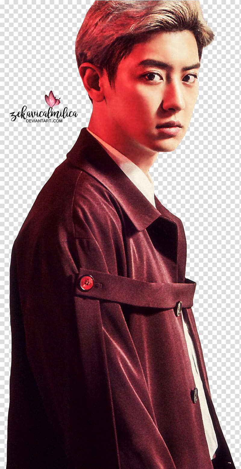 EXO Chanyeol Countdown, man wearing maroon trench caot transparent background PNG clipart