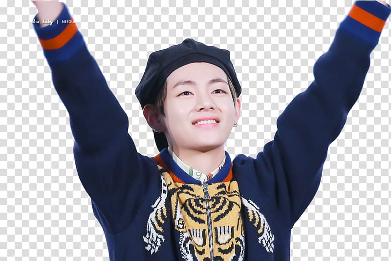 Taehyung V BTS, man raiding both arms transparent background PNG clipart