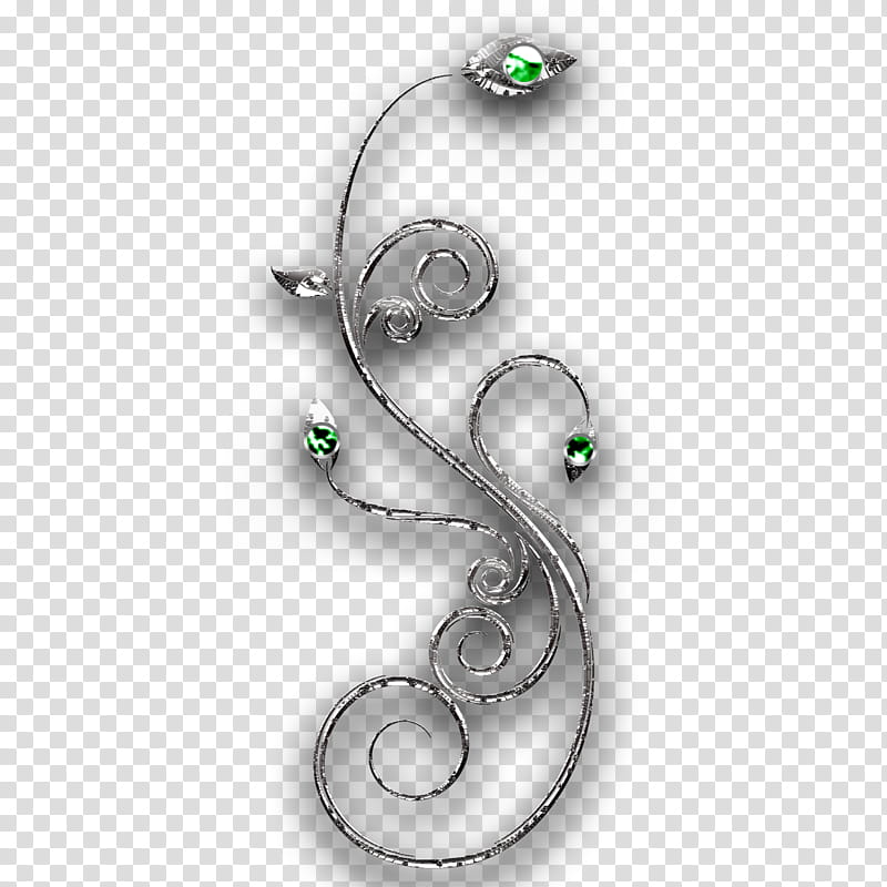 Graceful decorative embellishm, silver and green floral decor transparent background PNG clipart