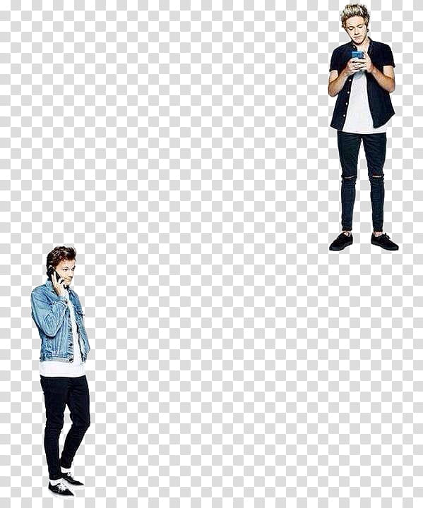 One Direction, cutout of two men holding phones transparent background PNG clipart