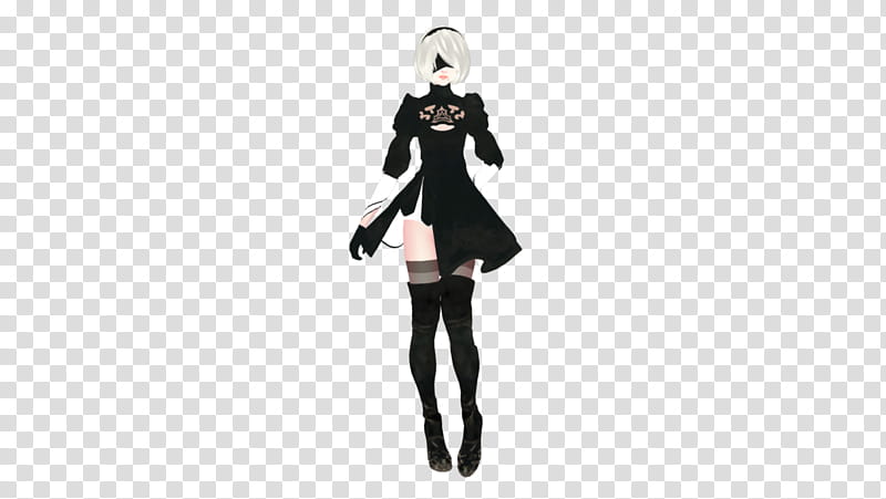 MMD x Nier, B (+DL), woman with white hair wearing black dress character illustration transparent background PNG clipart