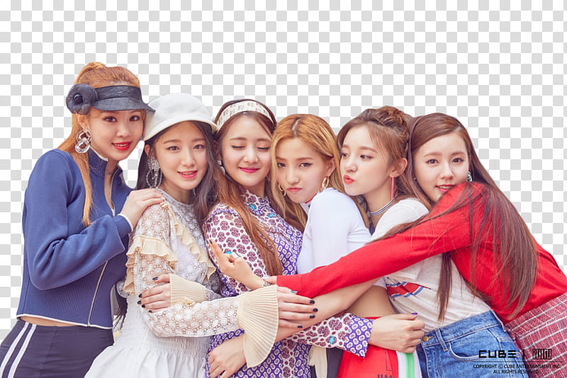 RENDER  G I DLE, group of six woman hugging transparent background PNG clipart