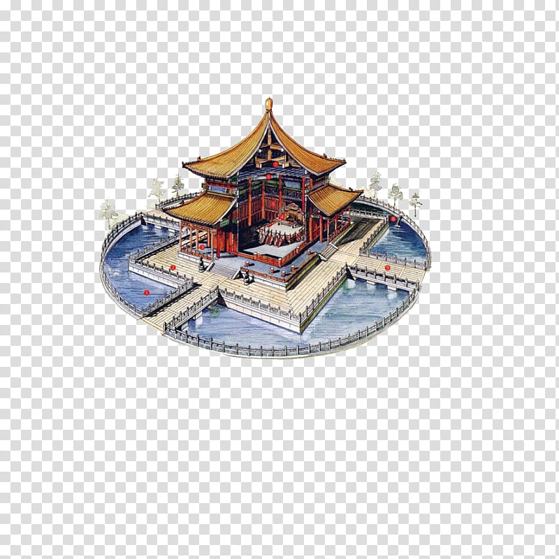 Chinese Architecture, brown and red castle illustration transparent background PNG clipart