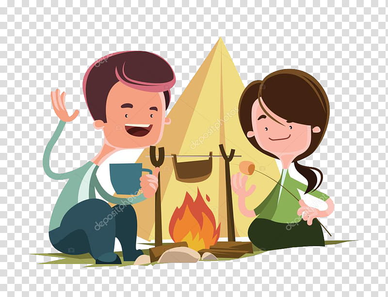 Camping, Campfire, Cartoon, Drawing, Campsite, Character, Comics, Silhouette transparent background PNG clipart
