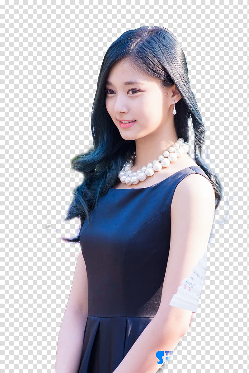 SHARE TZUYU TWICE, woman wearing blue scoop-neck sleeveless dress transparent background PNG clipart